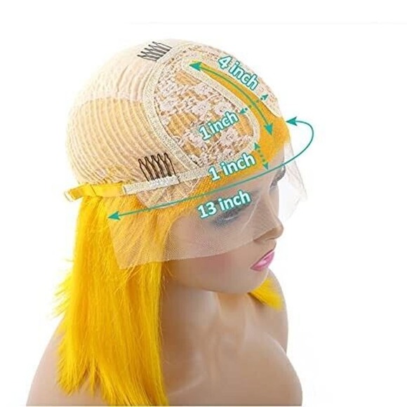 Human Hair Bob Wig Pre Plucked Lace Front Brazlian Virgin Hair Yellow 14" Short - Picture 3 of 7